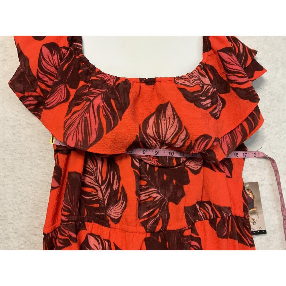 Sofia Jeans Dress Womens 3XL Orange Tropical Palm Print Ruffle Maxi Off Shoulder - Picture 4 of 11